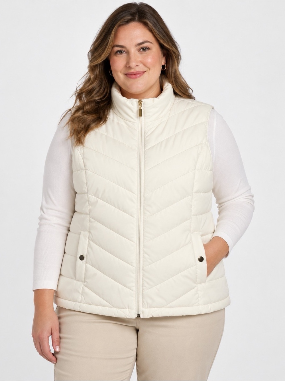 Charter Club Ivory Quilted Puffer Vest